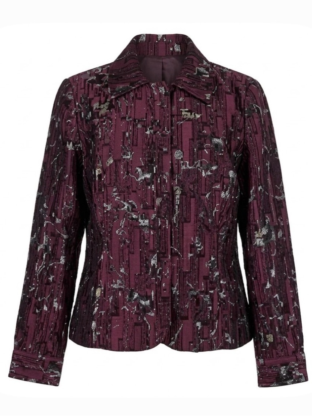 ERIN Floral Print Collared Blazer, Women’s M, Burgundy Black Silver